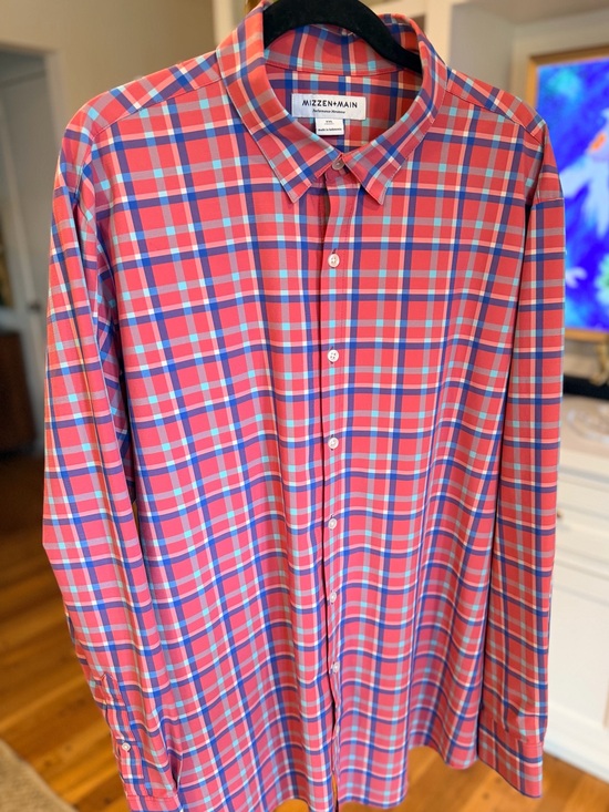 Mizzen+Main Other - Mizzen+Main Leeward Coral and Blue Plaid Long-Sleeve Button-Down Shirt NWOT